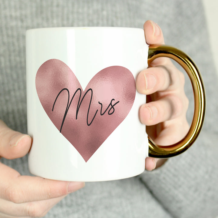 Buy Personalised Rose Gold Heart Handled Mug at www.giftsfinder.co.uk