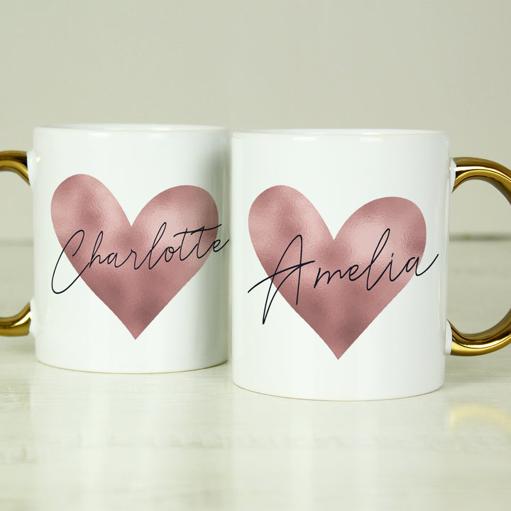 Buy Personalised Rose Gold Heart Handled Mug at www.giftsfinder.co.uk