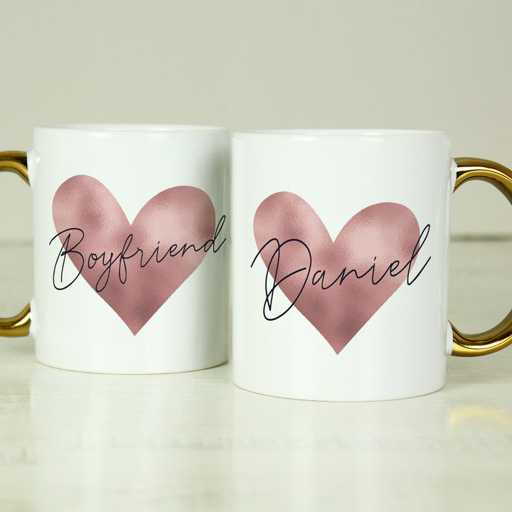 Buy Personalised Rose Gold Heart Handled Mug at www.giftsfinder.co.uk