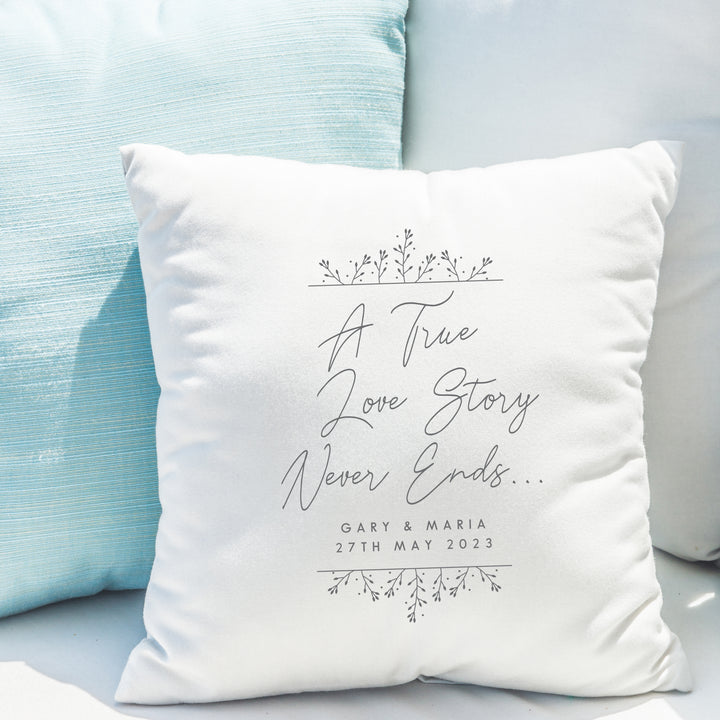 Personalised True Love Story White Cushion in gift category Personalised Cushions