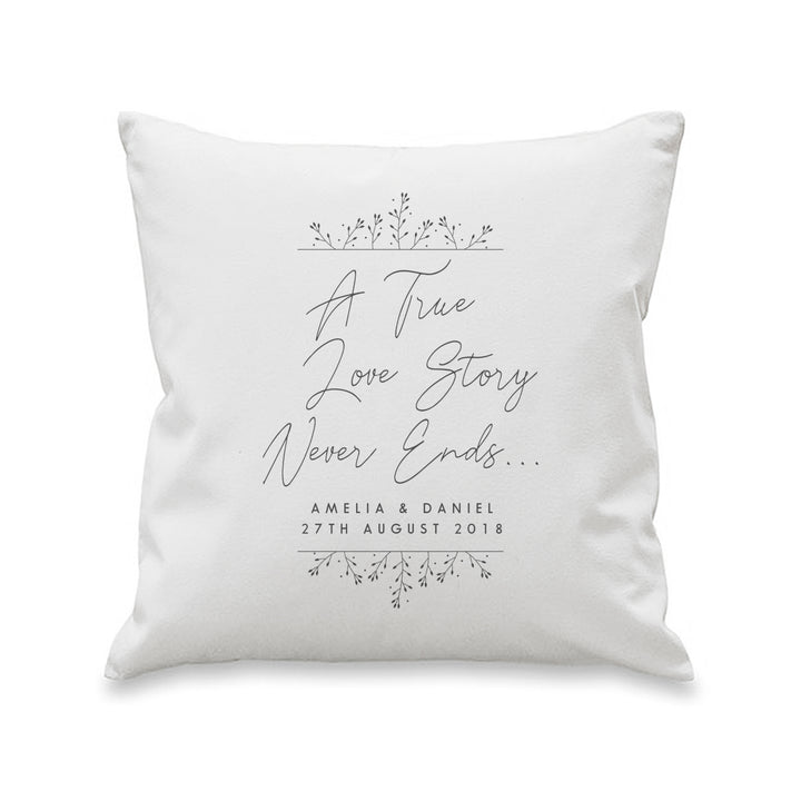 Personalised True Love Story White Cushion in gift category Personalised Cushions