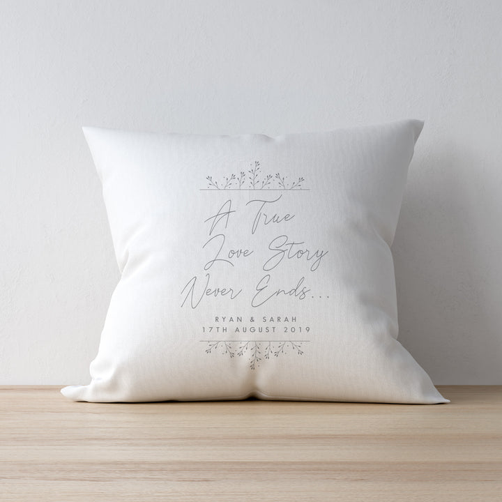 Personalised True Love Story White Cushion in gift category Personalised Cushions