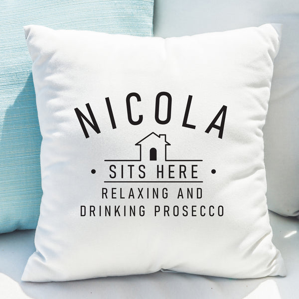 Personalised (Insert Name) Sits Here Cushion in gift category Personalised Cushions