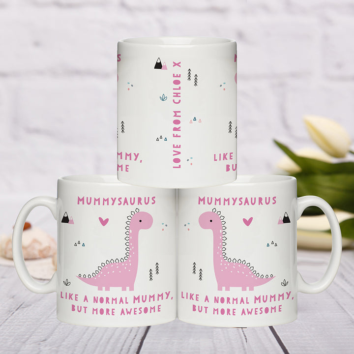 Buy Personalised More Awesome Pink Dinosaur Mug available now at www.giftsfinder.co.uk