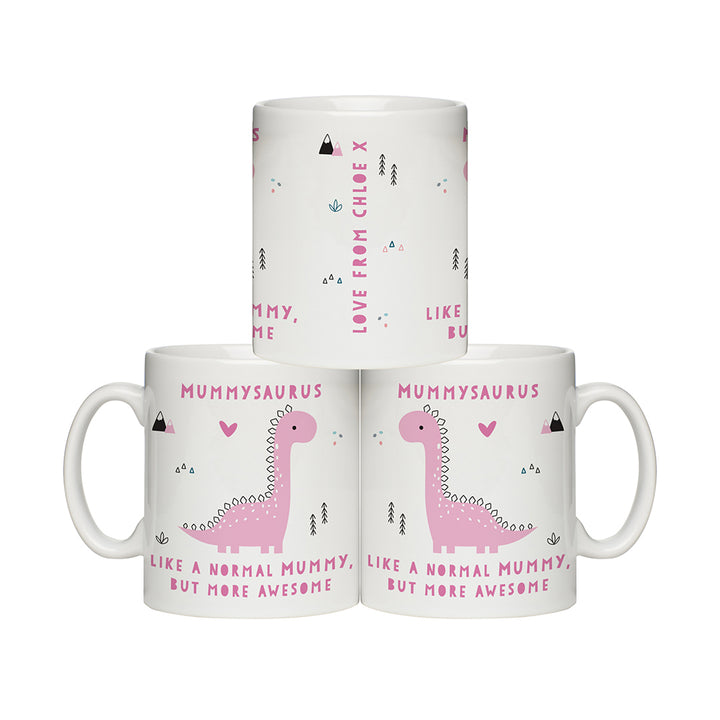 Buy Personalised More Awesome Pink Dinosaur Mug available now at www.giftsfinder.co.uk