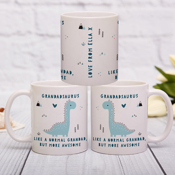 Buy Personalised More Awesome Blue Dinosaur Mug available now at www.giftsfinder.co.uk