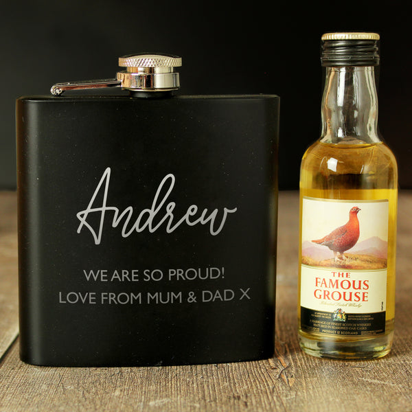 Buy Personalised Free Text Hipflask and Whisky Miniature Set available now at www.giftsfinder.co.uk