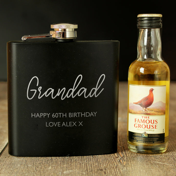 Personalised Free Text Hipflask and Whisky Miniature Set