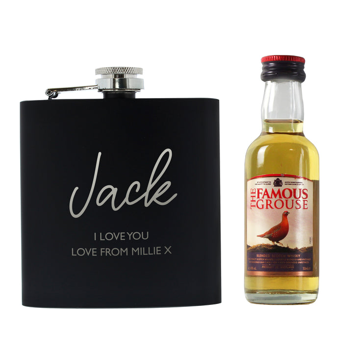 Personalised Free Text Hipflask and Whisky Miniature Set