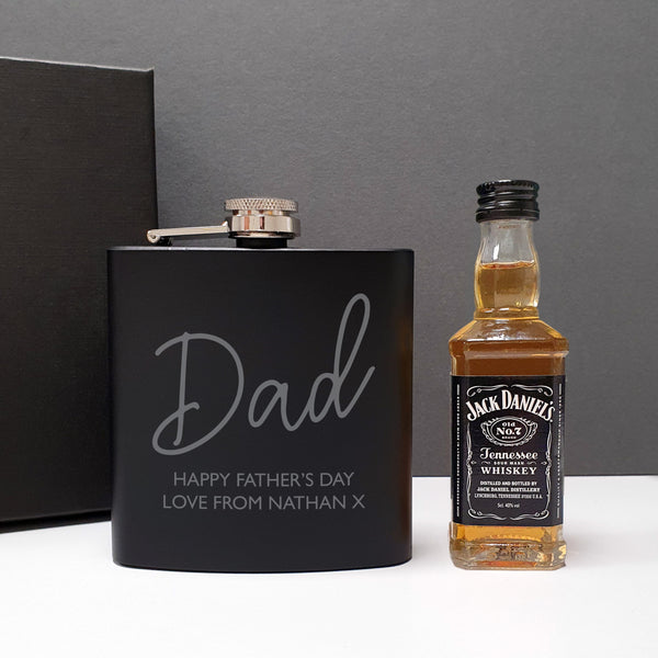 Buy Personalised Free Text Hipflask and Whiskey Miniature Set available now at www.giftsfinder.co.uk