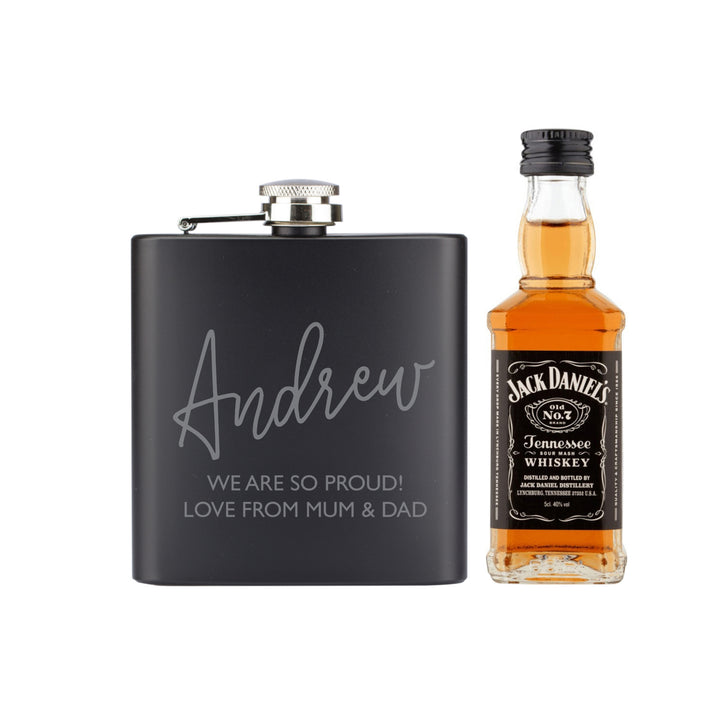 Personalised Free Text Hipflask and Whisky Miniature Set