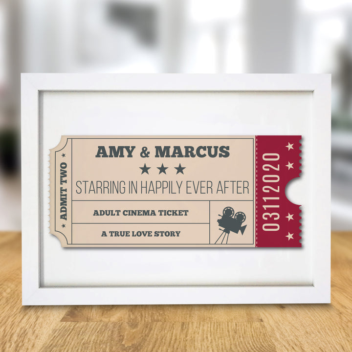 Buy Personalised Cinema Ticket A4 White Framed Print available now at www.giftsfinder.co.uk