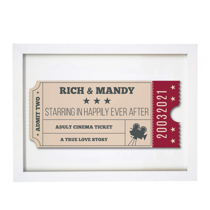 Buy Personalised Cinema Ticket A4 White Framed Print available now at www.giftsfinder.co.uk