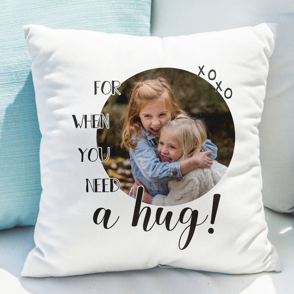 Buy Personalised Need A Hug Photo Upload Cushion at www.giftsfinder.co.uk