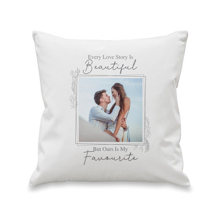 Buy Personalised Love Story Photo Upload Cushion available now at www.giftsfinder.co.uk