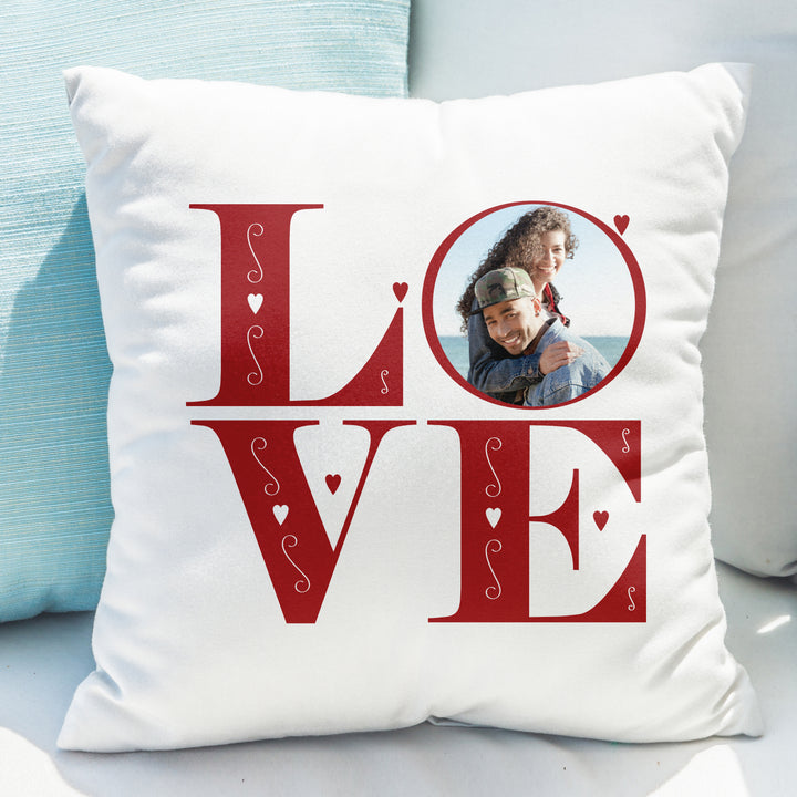 Buy Personalised LOVE Photo Upload Cushion available now at www.giftsfinder.co.uk