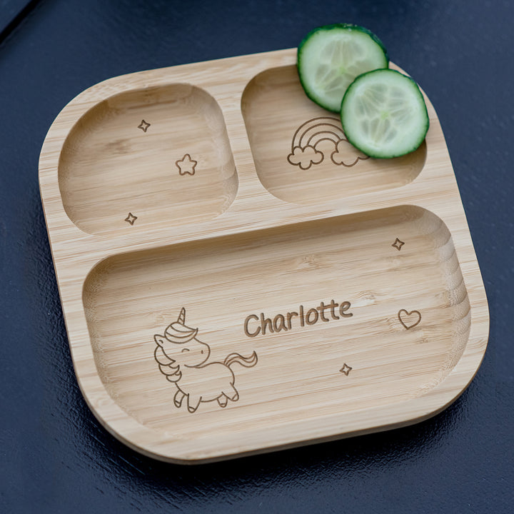 Personalised Unicorn Bamboo Suction Plate in gift category Personalised Childrens Food Plates & Sets