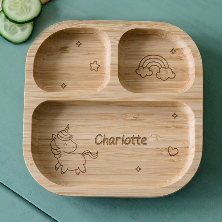 Personalised Unicorn Bamboo Suction Plate in gift category Personalised Childrens Food Plates & Sets