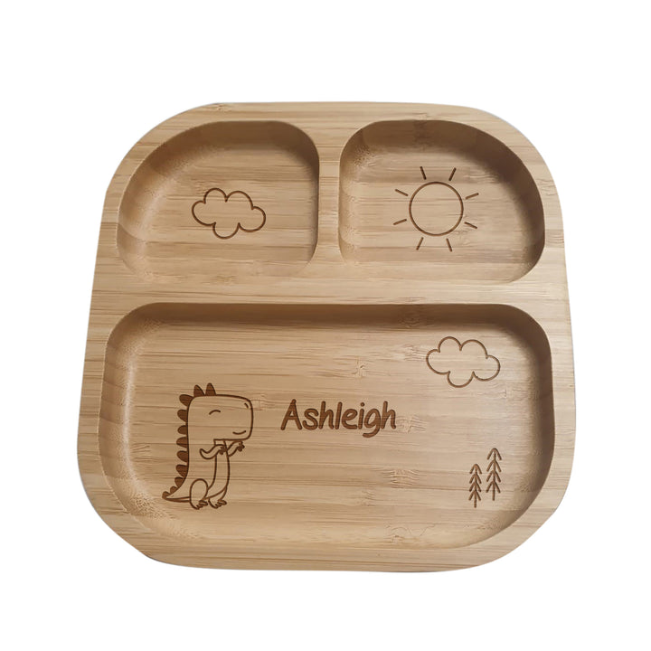 Buy Personalised Dinosaur Bamboo Suction Plate & Spoon available now at www.giftsfinder.co.uk