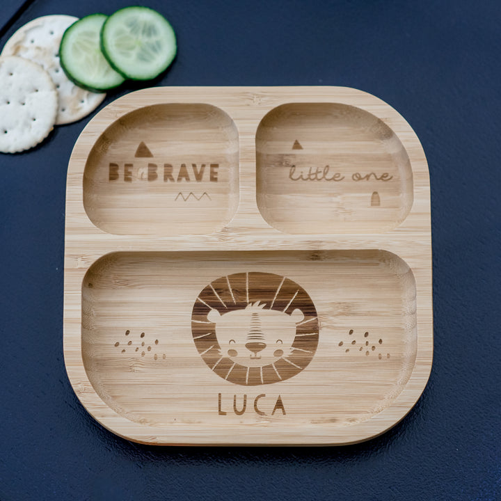 Buy Personalised Lion Bamboo Suction Plate available now at www.giftsfinder.co.uk