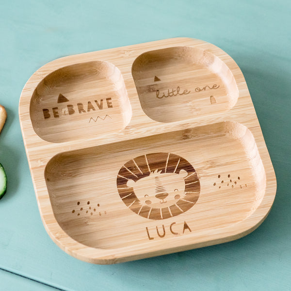 Buy Personalised Lion Bamboo Suction Plate available now at www.giftsfinder.co.uk