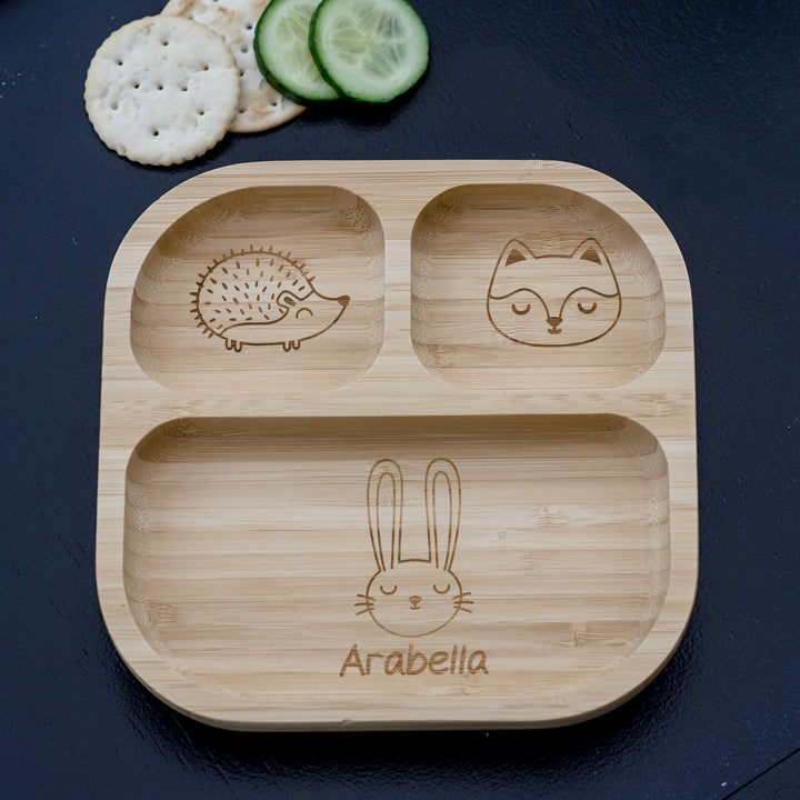 Personalised Woodland Bamboo Suction Plate & Spoon in gift category Personalised Childrens Food Plates & Sets