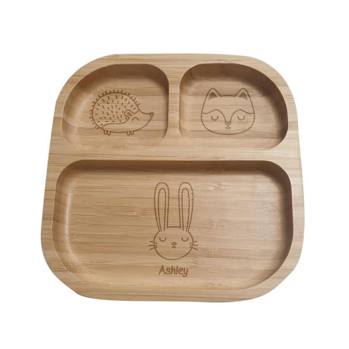 Personalised Woodland Bamboo Suction Plate & Spoon in gift category Personalised Childrens Food Plates & Sets