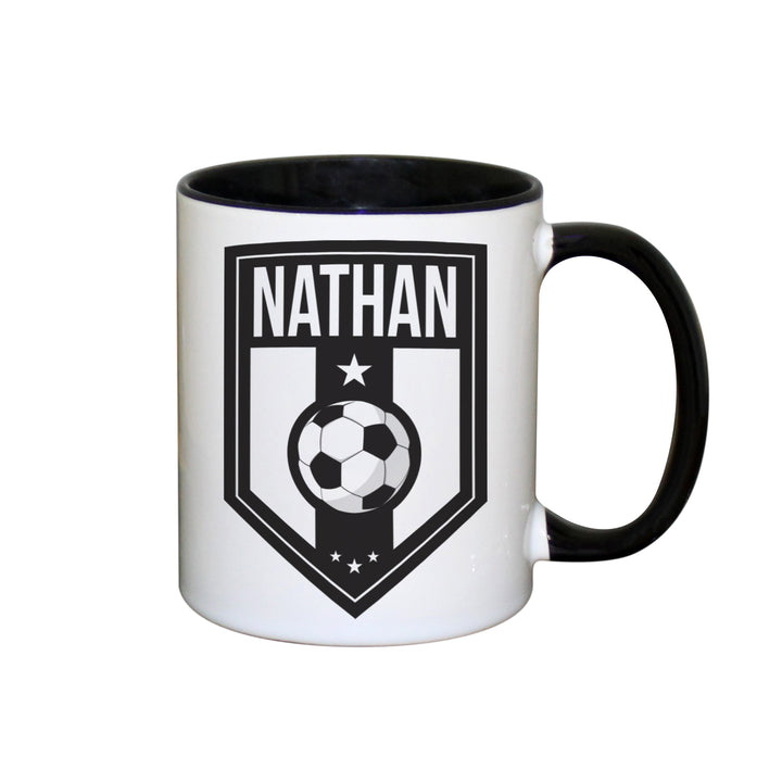 Buy Personalised Football Badge Black Handled Mug available now at www.giftsfinder.co.uk