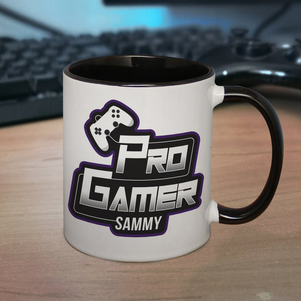 Buy Personalised Pro Gamer Black Handled Mug at www.giftsfinder.co.uk