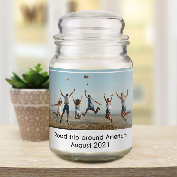 Buy Personalised Photo Upload Scented Jar Candle at www.giftsfinder.co.uk