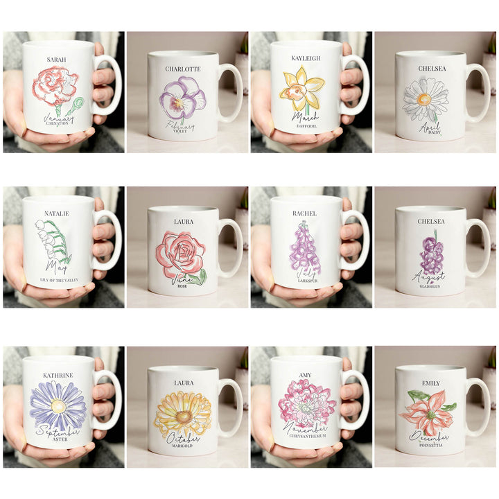 Buy Personalised Flower of the Month Mug available now at www.giftsfinder.co.uk