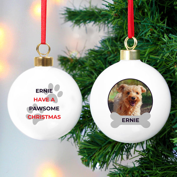 Buy Personalised Pawsome Photo Upload Bauble at www.giftsfinder.co.uk