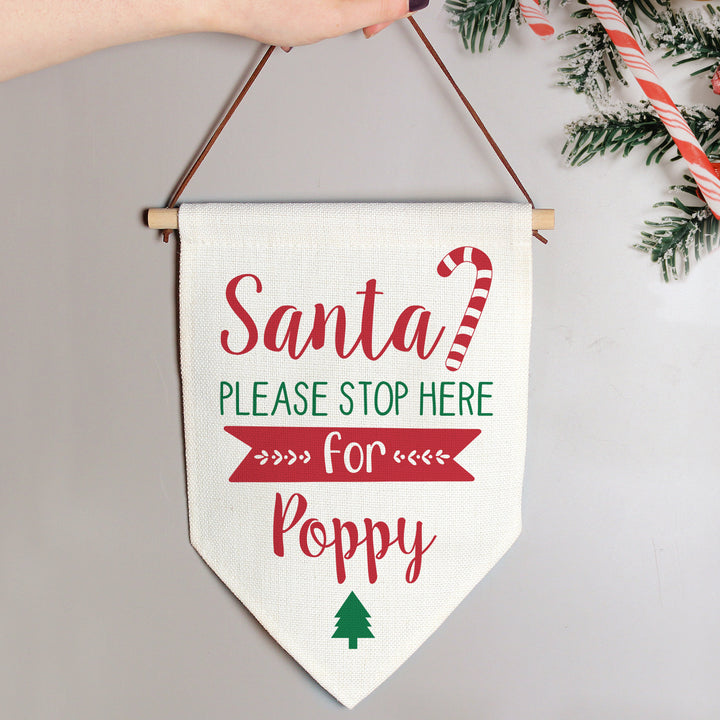 Personalised Santa Stop Here Hanging Banner in gift category Personalised Banners