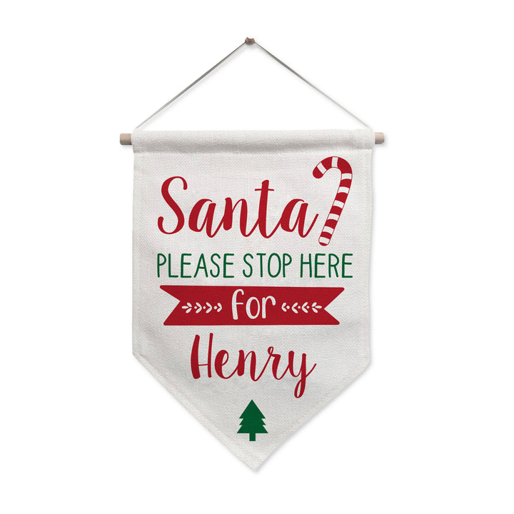 Personalised Santa Stop Here Hanging Banner in gift category Personalised Banners