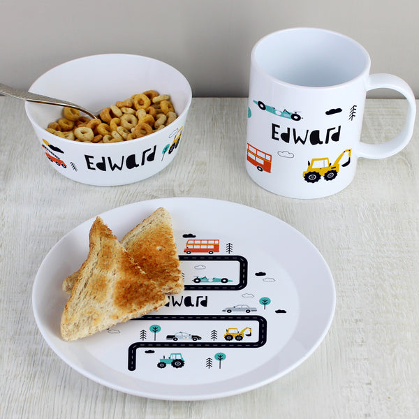 Buy Personalised Little Car Plastic Breakfast Set available now at www.giftsfinder.co.uk