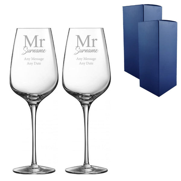 Engraved Mr and Mr Sublym Wine Glasses, 15.8oz/450ml, Classic Font (Stemware) available to buy now at www.giftsfinder.co.uk