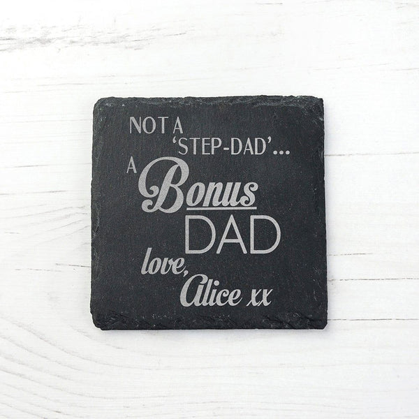 A Bonus Dad Square Slate Keepsake (Personalised Ornaments & Keepsakes) available to buy now at www.giftsfinder.co.uk