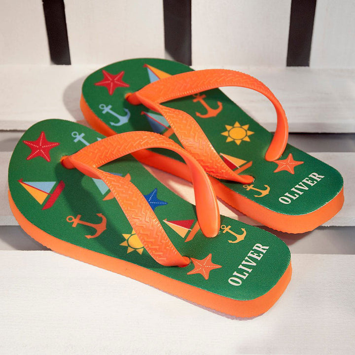 All The Fun At The Beach Child's Personalised Flip Flops In Green () available to buy now at www.giftsfinder.co.uk