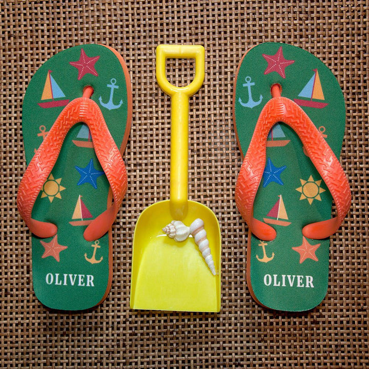 All The Fun At The Beach Child's Personalised Flip Flops In Green () available to buy now at www.giftsfinder.co.uk