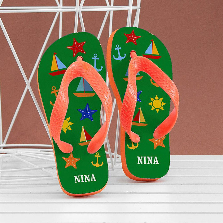 All The Fun At The Beach Child's Personalised Flip Flops In Green () available to buy now at www.giftsfinder.co.uk