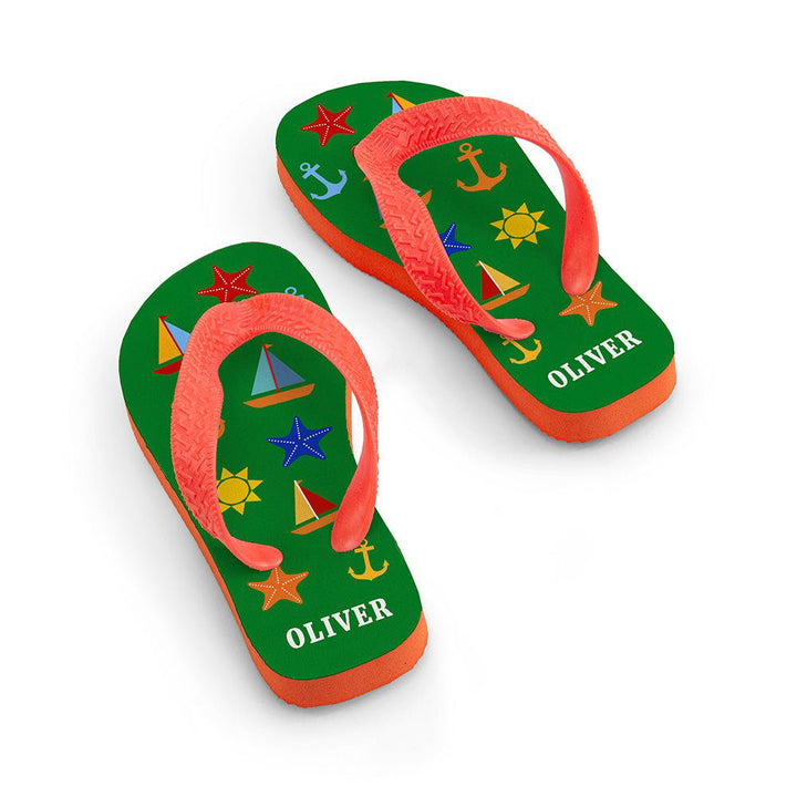 All The Fun At The Beach Child's Personalised Flip Flops In Green () available to buy now at www.giftsfinder.co.uk