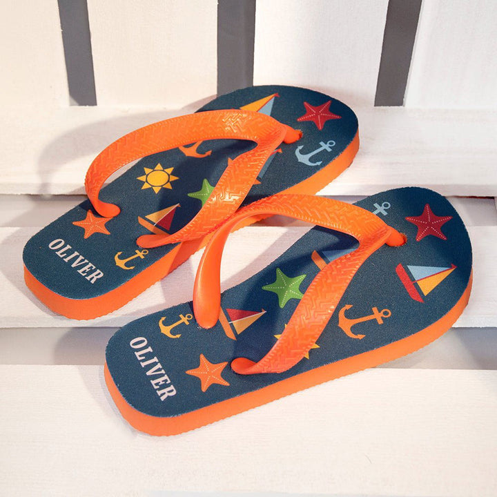 All The Fun At The Beach Child's Personalised Flip Flops In Navy () available to buy now at www.giftsfinder.co.uk