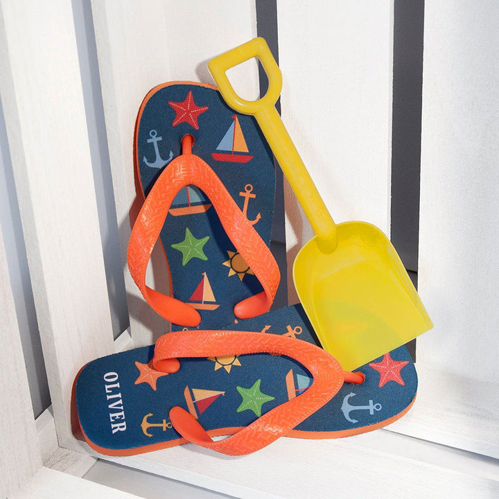 All The Fun At The Beach Child's Personalised Flip Flops In Navy () available to buy now at www.giftsfinder.co.uk