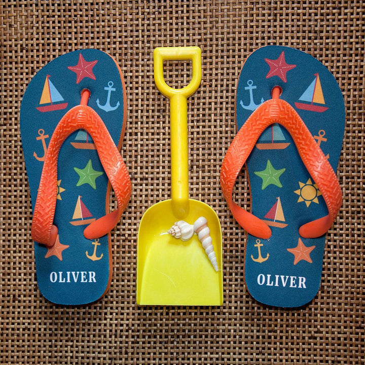 All The Fun At The Beach Child's Personalised Flip Flops In Navy () available to buy now at www.giftsfinder.co.uk