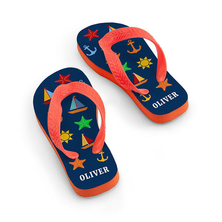 All The Fun At The Beach Child's Personalised Flip Flops In Navy () available to buy now at www.giftsfinder.co.uk