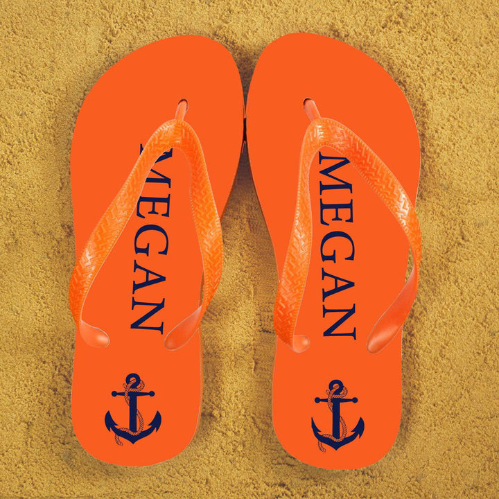 Anchor style Personalised Flip Flops in Orange and Blue () available to buy now at www.giftsfinder.co.uk