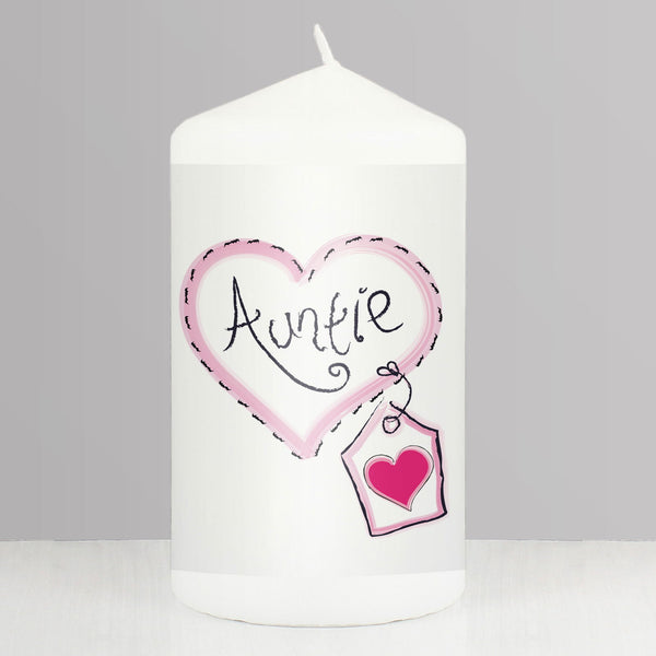 Auntie Heart Stitch Pillar Candle - available to buy online at www.giftsfinder.co.uk