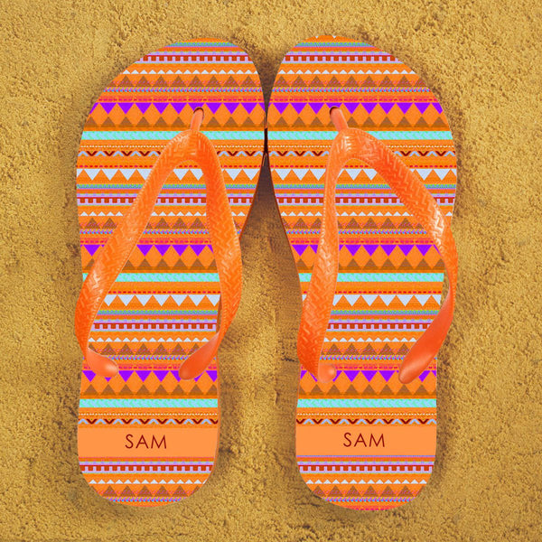 Aztec style Personalised Flipflops in Orange (Personalised Kids Flip Flops) available to buy now at www.giftsfinder.co.uk