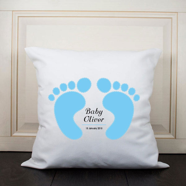 Baby Cushion Cover - Feet (Blue) (Personalised Cushion Covers) available to buy now at www.giftsfinder.co.uk