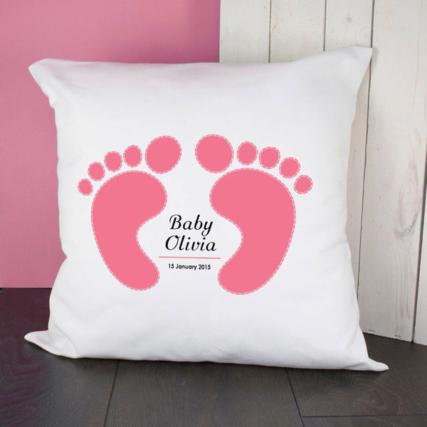 Baby Cushion Cover - Feet (Pink) (Personalised Cushion Covers) available to buy now at www.giftsfinder.co.uk